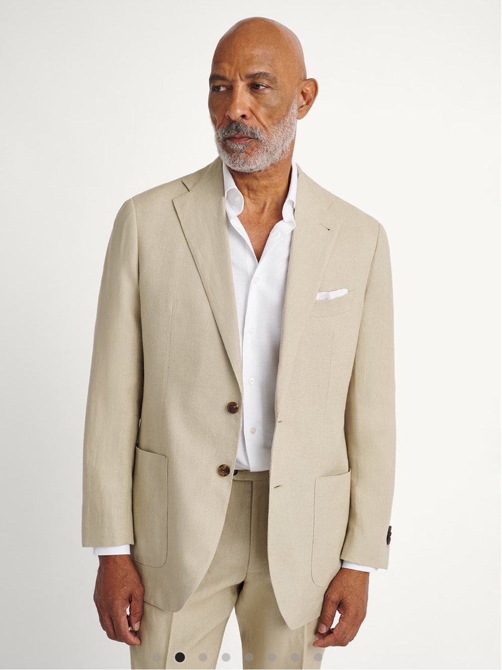 Men's Beige Linen-Blend Two-Button Suit Jacket
